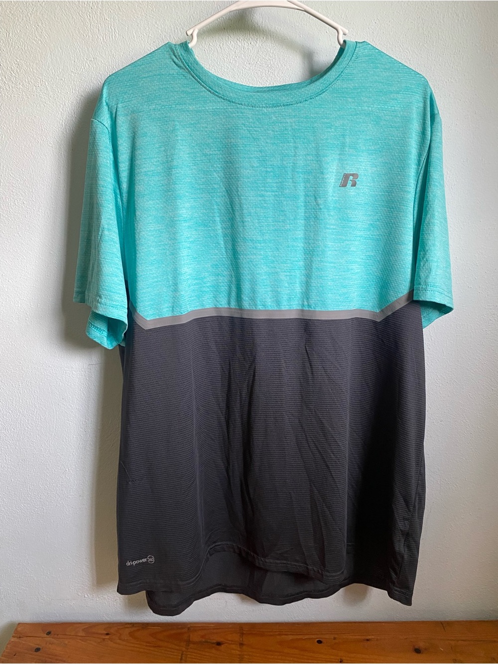 Russell Athletic Men’s Two-Tone Aqua and Black Performance T-Shirt